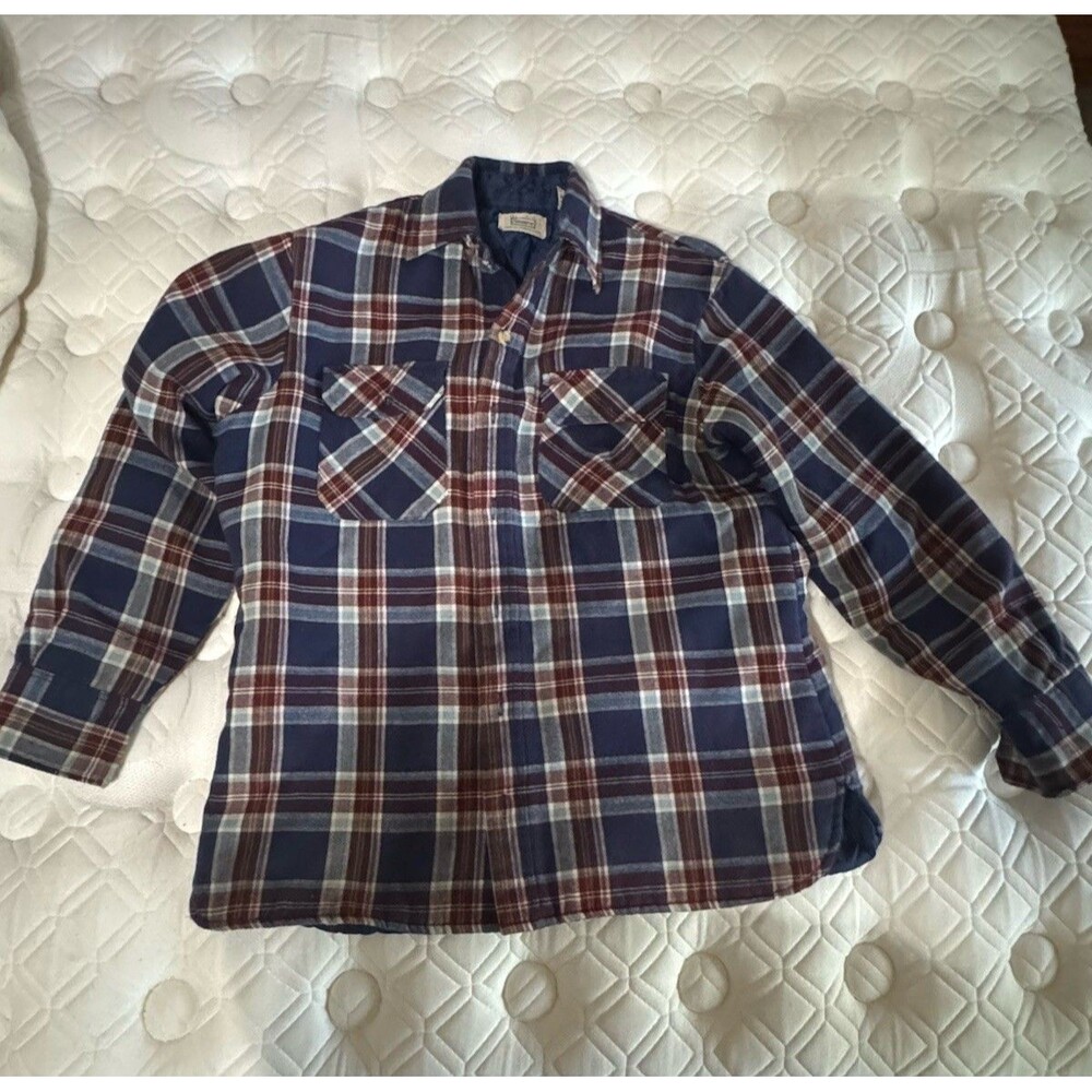 Vintage Sears 70s 80s Quilt Lined Plaid Flannel Shirt Jacket Mens Medium Taiwan